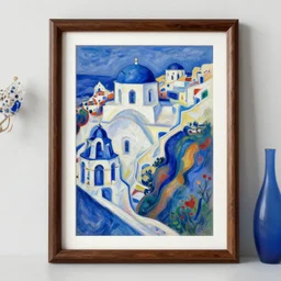 cubism art print painting of Santorini, by Andre Derain, gouache painting, high definition, digital art,