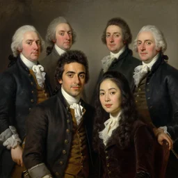 portrait of lin manuel miranda and phillipa soo, oil painting by john trumbull and charles willson peale and john singleton copley and benjamin west and gilbert stuart