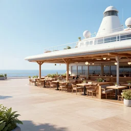 a plaza area with a open seating restaurant at the side, onboard a spaceship, from a lucasarts point and click 2 d graphic adventure game, art inspired by thomas kinkade