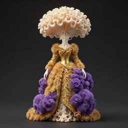 biomechanical princess made of fungi, tremella - fuciformis crown!!!!, golden - scruffy - collybia garment, laccaria - amethystina robe, gapmoe yandere grimdark, trending on pixiv fanbox, painted by makoto shinkai takashi takeuchi studio ghibli, akihiko yoshida, yoshitaka amano