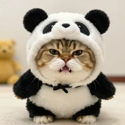 ultra super angry fat cat dressed in a extra funny panda costume