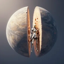 distant planet sliced in half, claymore, exquisite, volumetric lighting, 8 k octane beautifully detailed render, post - processing, extremely hyper - detailed, intricate, epic composition, cinematic lighting, masterpiece, trending on artstation, stunning art by john berkey, by foss, beautiful cinematic light