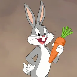 Bugs Bunny smiling while holding a carrot, Looney Tunes