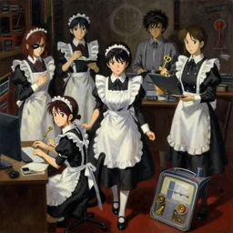 baroque oil painting of key visual concept art of anime maids doing office work, brutalist, dark fantasy, rule of thirds golden ratio, fake detail, trending pixiv fanbox, acrylic palette knife, style of makoto shinkai studio ghibli genshin impact james gilleard greg rutkowski chiho aoshima