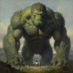 amazing character, giant titan of nature, painting by studio ghibliby and louis remy mignot, greg rutkowski, ilya repin, nice lighting, smooth tiny details, soft and clear shadows, low contrast, perfect