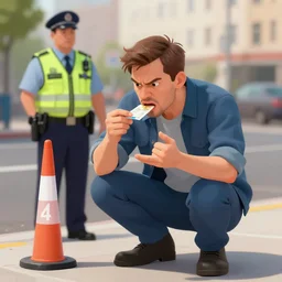 an angry man eating!!! his parking ticket stood next to a traffic warden - n 4