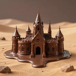 a chocolate mansion melting in the desert, cinema 4 d, realistic