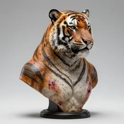 perfect hunter, tiger - wolf - human hybrid alien species bust, scars and war markings, tribal tattoos