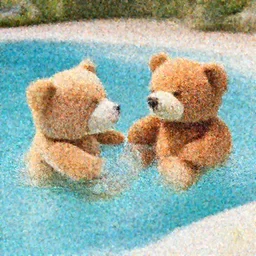 teddy bears playing in the pool
