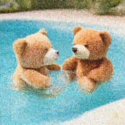 teddy bears playing in the pool