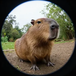 A nature photograph of a Capybara, fisheye lens, 4k