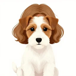 a wire haired jack russell terrier puppy, white with brown patches over both eyes with a seven year old girl with short wavy curly light brown hair. highly detailed. clean cel shaded vector art by lois van baarle, artgerm, helen huang, by makoto shinkai and ilya kuvshinov, rossdraws, illustration, art by ilya kuvshinov