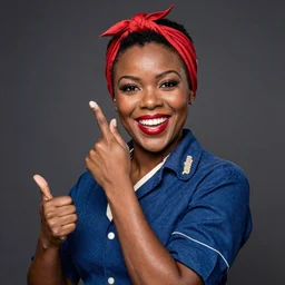 Gabourey Sidibe as Rosie the Riveter as a proud black woman portrait smiling maximum