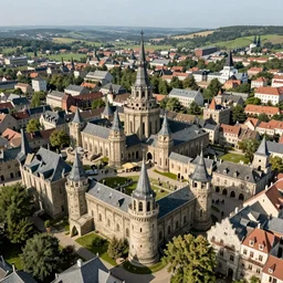 Aerial shots of medieval cities, Game of Thrones, the witcher 3, Lord of the Rings, Victorian era, style by Thomas Kinkade