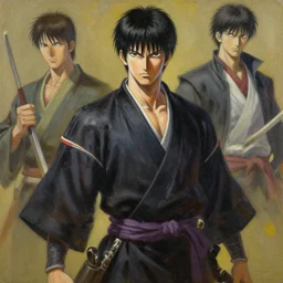 demon samurai warrior , short hair, made by Yusuke Murata, Tomohiro Shimoguchi, Takeshi Obata, Tite Kubo, ArtStation,oil on canvas, CGSociety