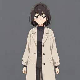 A cute anime girl wearing a stylish long coat by Range Murata, medium length Dutch bob cut hair with straight bangs, dark eyes, freckles, concept art, black and white charcoal sketch, Huke, krenz cushart, trending on artstation