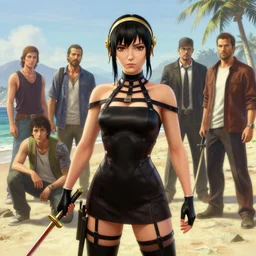 highly detailed painting of yorha 2 b on the beach in gta v, stephen bliss, unreal engine, fantasy art by greg rutkowski, loish, rhads, ferdinand knab, makoto shinkai and lois van baarle, ilya kuvshinov, rossdraws, tom bagshaw, global illumination, radiant light, detailed and intricate environment