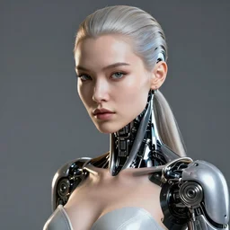hyper detailed ultra sharp portrait of a beautiful well contoured smooth fair cyborg warrior terminator t 8 0 0 model, up close shot, sharp focus, global illumination, radiant light, biomechanical, cyberpunk brackets, alexandre ferra, irakli nadar, alexander mcqueen, octane highly render, 4 k, ultra hd,