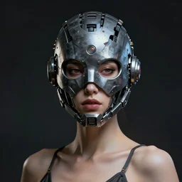sexy beautiful woman head made of mech mask rendered in unreal engine, cyberpunk, dark scifi, painted by beksinski and beeple