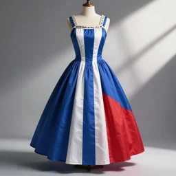 A dress inspired by the Gwenn ah du. A dress modelled after the flag of Brittany. Studio lighting