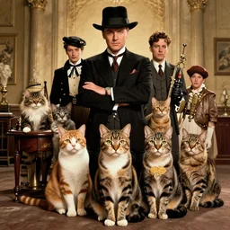 1930's gangster movie where all characters are cats, 4k, poster