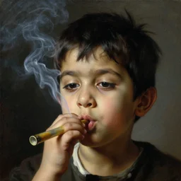 a beautiful dramatic dynamic closeup portrait of a 2 5 years old spaced out tripping indian stoner boy smoking a blunt, head only, by by anthony van dyck, by theodore gericault, by greg rutkowski, oil on canvas, rococo color palette, trending on artstation, masterpiece, cold lighting, detailed, 8 k