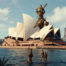digital art of a steampunk sydney, australia. sydney opera house. trending on artstation, favorites on deviantart