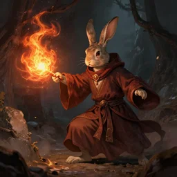concept art of a rabbit sorcerer casting a fire spell, dramatic