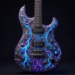 guitar, ornate and intricate, by greg rutkowski, by anton fadeev, by rhads, 4 k, cyber punk style, glowing blue veins, purple glowing wires