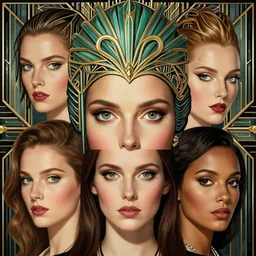an art deco, ( streamline moderne ), multi - racial portrait in the style of anna dittmann and charlie bowater and loish. very large, clear, expressive, and intelligent eyes. centered, ultrasharp focus, dramatic lighting, photorealistic digital matte painting, intricate symmetrical ultra detailed background.