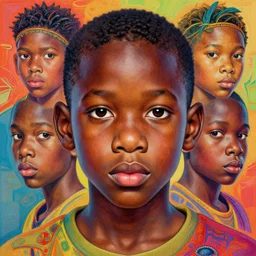 colourful upper half portrait of an african boy - art by tenmyouya hisashi & hsiao - ron cheng, highly detailed, digital painting, illustration, smooth, sharp focus, intricate, symmetry, pinterest, behance, artstation