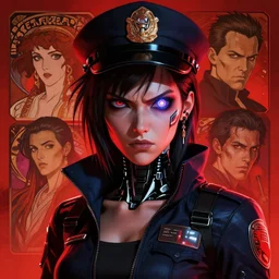 a cyberpunk portrait of an angry policewoman with a robotic eye, alita battle angel, by kishiro yukito, alphonse mucha, and rutger van de steeg, trending on artstation, scary red dramatic lighting, blade runner, ghost in the shell, cyberpunk 2 0 7 7, pinterest