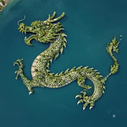 continent in shape of a dragon surrounded by water.