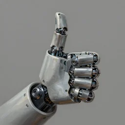 closeup painting of wounded robotic hand, thumbs up, asymmetrical, trending on artstation