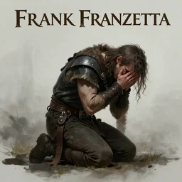 Cover of a Novel about a Male Barbarian Hero falling into despair, sad, dark fantasy, high fantasy, kneeling down, tears, despair, depression, by Frank Franzetta, artstationHQ, artstationHD, trending on artstation