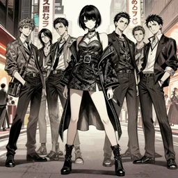 a full - body portrait of a female alien girl in japanese street style clothing, standing in harajuku, confident pose, intricate, elegant, sharp focus, illustration, highly detailed, concept art, matte, trending on artstation, anime, art by james jean and artgerm and brian despain and alberto mielgo, greg rutkowski, wlop, ilya kuvshinov, strong strokes