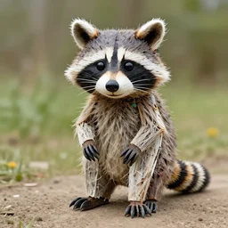 A sculpture a raccoon made pure recycle materials, Thomas Kinkade