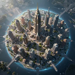 continent - size city, above view, futuristic, magnificent imperial cyberpunk city hd photorealistic