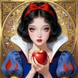 symmetry!! portrait of an enigmatic anime snow white girl holding a red apple, anime, fairy tales, expressive eyes!! intricate, elegant, highly detailed, digital painting, artstation, concept art, smooth, sharp focus, illustration, art by artgerm and greg rutkowski and alphonse mucha