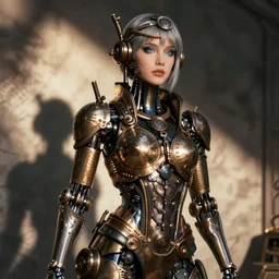 image of beautyful female android steampunk,