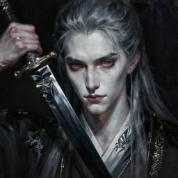 fantasy painting of a pale man with a black blade, painted by Bayard Wu, ultra detailed, 8k