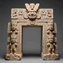 a decorative stone stargate depicting aztec gods. Aztec artifact by Pacal Votan. 4K high quality museum collection photograph