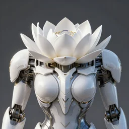 futuristic nymphaea themed mecha waterlily upper body, sepals around the neck, powerful mecha, rococo, sci - fi movie, cinematic compositions, highly detailed, nymphaea, 8 k hd resolution, sazabi, biomechanical, bandai box art, makoto kobayashi, zaha hadid,