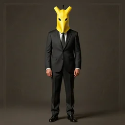 a man wearing a banana mask and formal suit, full height, digital illustration, hyperrealistic, photoreal, symmetry, matte painting, highly detailed, 8 k, hd, intricate, octane render, by bocklin, doreau, durer
