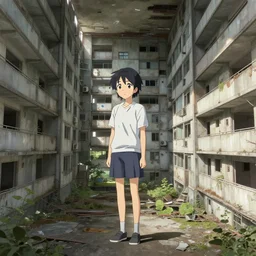 Interior of a abandoned and derelict apartment complex from the anime Girls' Last Tour written and illustrated by Tsukumizu , trending on artstation,, highly detailed , 4K , 3D