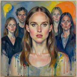 portrait of natalie portman, by vincent lefevre and hernan bas and pat steir and hilma af klint, psychological, photorealistic, dripping paint, washy brush, rendered in octane, altermodern, masterpiece