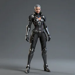 full body of armored female villain character, studio lighting, grey background, no shadow, trending on artstation, 8 k, highly detailed