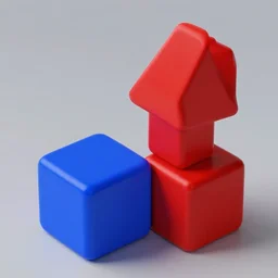 ( ( red cube ) high, top, up ), ( ( blue cube ) low, under, down ), separated by a gap