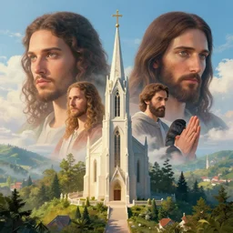 a photo of a dream world. it is a beautiful landscape. the detail is amazing. simply stunning. jesus, church, perfect faces, nuri iyem, james gurney, james jean, greg rutkowski, anato finnstark, jesus christ