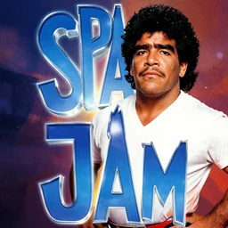 a film poster of space jam with maradona, photorealistic film grain,